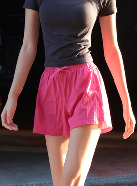 Beemen瑜伽裤女速干跑步外穿透气健身服带内衬假两件运动三分短裤