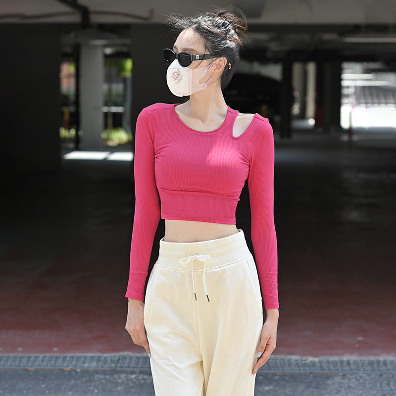 Beemen固定杯短款螺纹运动t恤