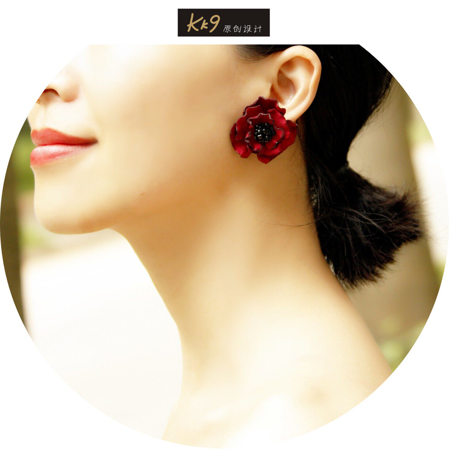 kk9_原创设计手工精致牡丹花银耳钉气质女士宴会优雅简约耳环包邮