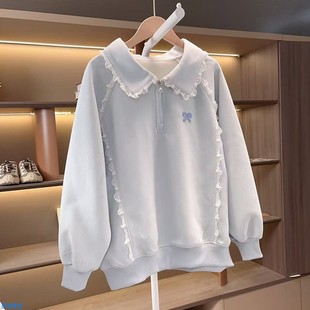 女童花边卫衣春秋2025新款 洋气 儿童休闲上衣韩版 女孩蝴蝶结POLO衫