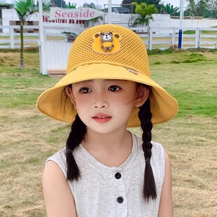 儿童遮阳帽春夏季出游防晒遮阳帽小学生大帽檐盆帽男女童渔夫帽子