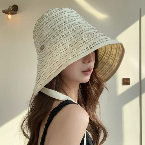 夏季条纹大头围显脸小渔夫帽子女