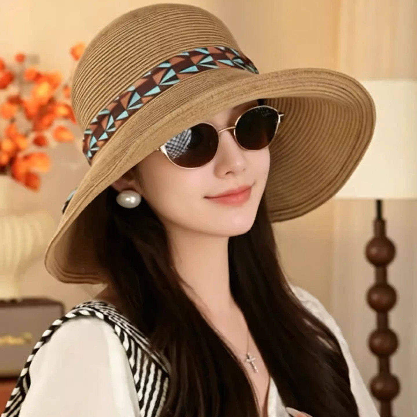 夏季草编遮阳帽时尚休闲太阳帽子