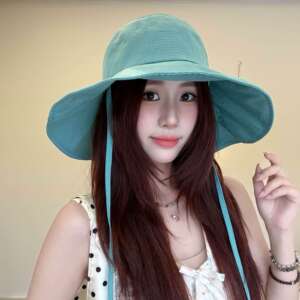 大帽檐夏季防晒帽女新款可扎马尾格子渔夫帽轻量化折叠百搭太阳帽