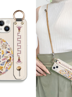 适用于苹果iphone16promax手机壳女ip15plus腕带支架斜跨挂绳可背14硅胶13全包边框防摔简约12国风保护套新款