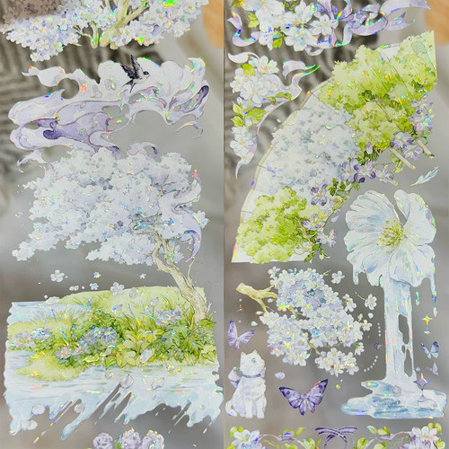 樱花纷飞时 小王纸和小狐狸新品提前批造景胶带PET贝壳光手帐素材