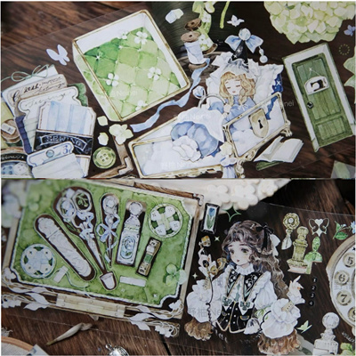 野柚NeiNei 裁绿的锈台 台产水晶PET胶带人物背景打底清新网红款