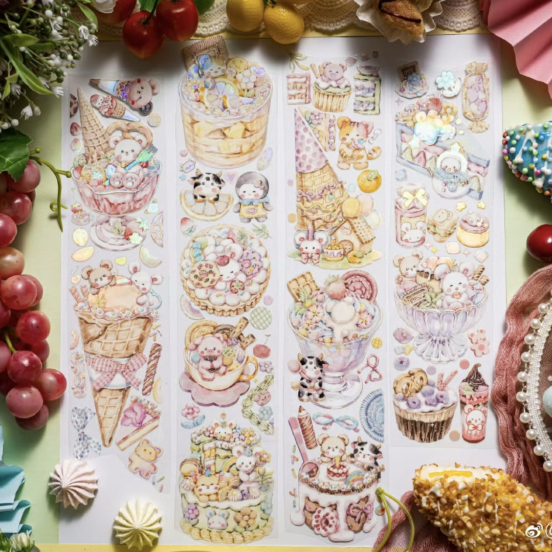 特价绝版 萝莉兔兔甜点乐园小王纸和小狐狸甜系胶带可爱卡通素材
