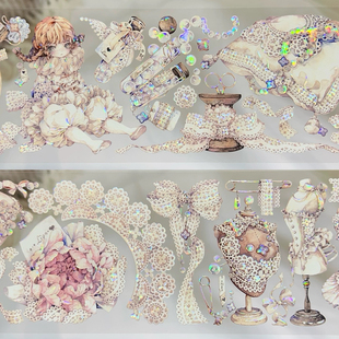 狮子太太 蕾丝系 贝壳光胶带粉色复古装饰小女孩流麻手帐拼贴咕卡