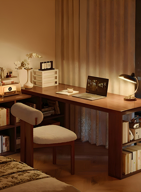 L型书桌转角桌家用小型学生双人写字桌卧室I型书柜一体拐角电脑桌