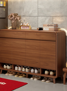 门口入门鞋柜家用实木室内收纳柜一体靠墙入户玄关柜子新中式鞋架