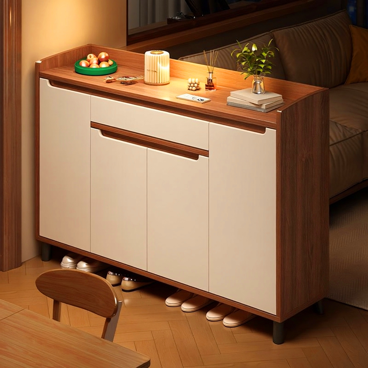 日式实木腿鞋柜大容量中古风鞋架