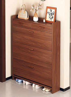 窄款鞋柜翻斗超薄中古风实木生态板入户门后省空间小户型家用鞋架