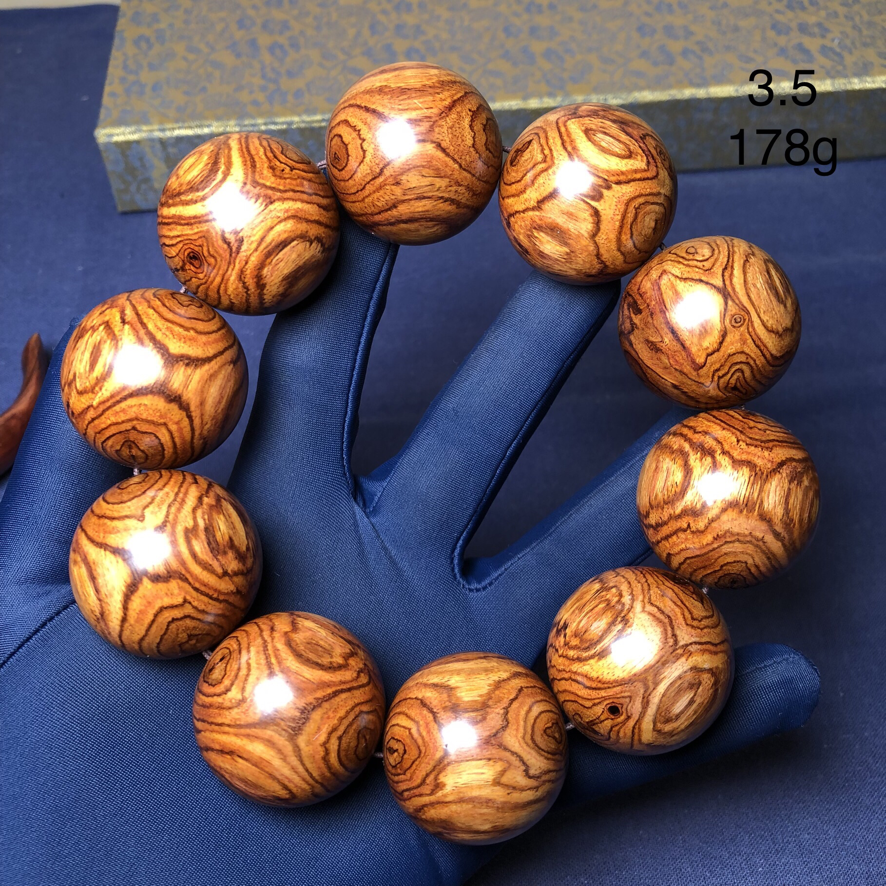 海南黄花梨3.5手串男士黄金虎皮x纹鬼脸对眼海黄文玩木质佛珠手链