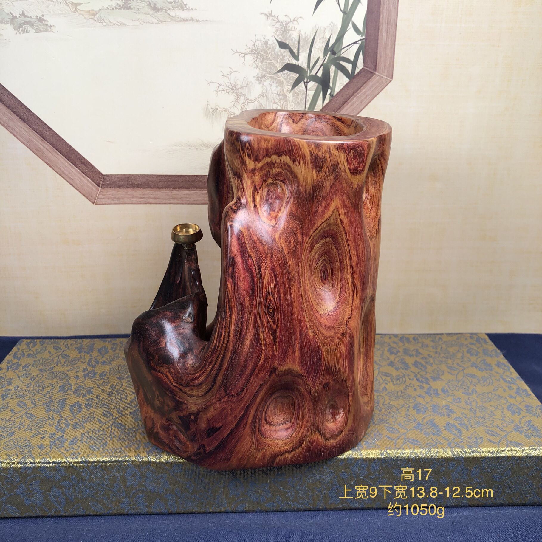 海南黄花梨雕刻随形树桩手工笔筒倒流香海黄油梨居家书房办公摆件