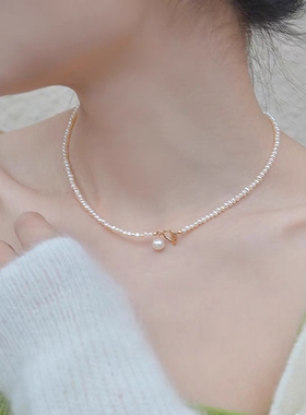 极细小米珠百搭施家珍珠锁骨链时尚轻奢天然淡水珍珠ins小众