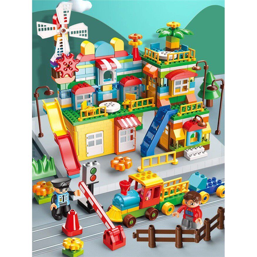 韩国大小颗粒积木乐摩天轮滑道儿童拼装城堡玩具益智拼插女童3男