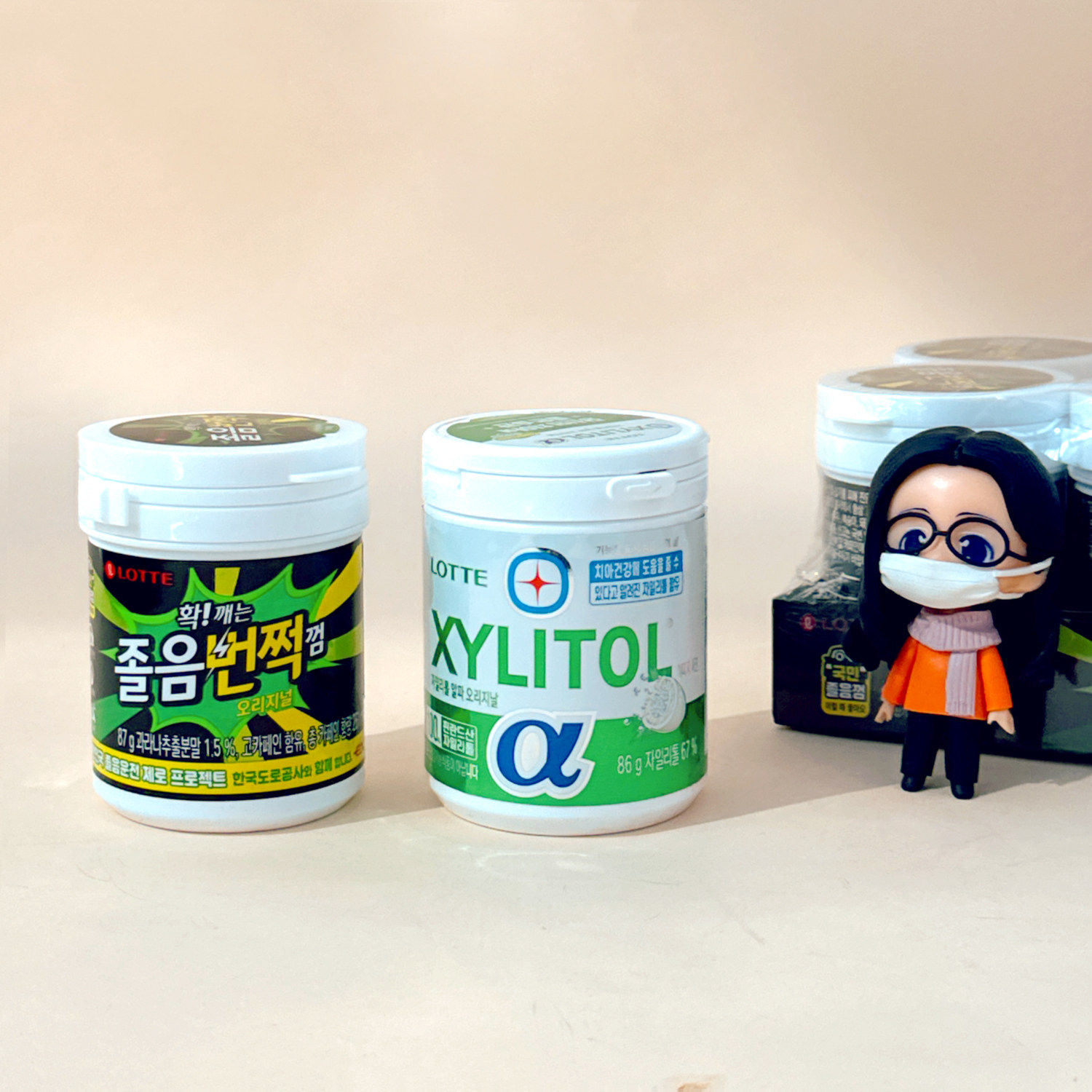 乐天阿尔法木糖醇大瓶口香糖86g韩国进口夹心冰爽薄荷 桶装罐装