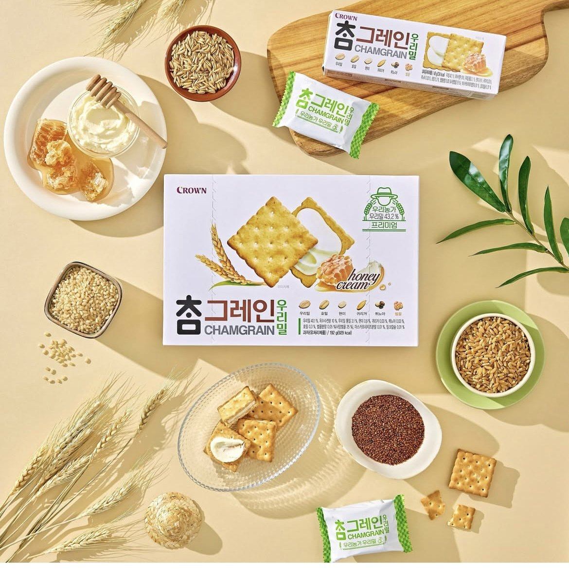 香酥!crown克丽安粗粮麦香奶五谷蜂蜜牛奶味夹心饼干韩国进口零食