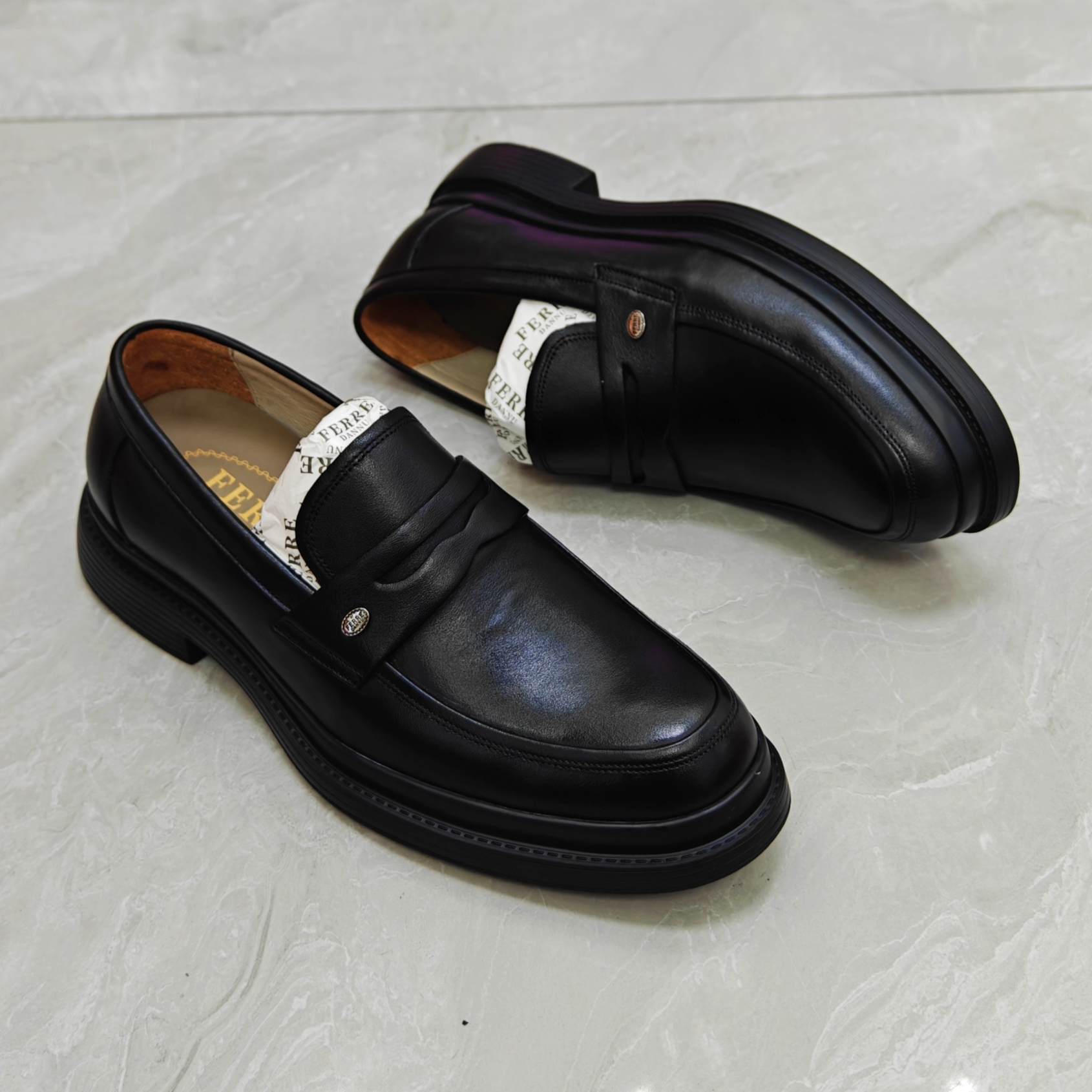 费雷 丹奴夏季增高乐福鞋轻底一脚蹬懒人鞋休闲皮鞋套脚男士皮鞋