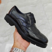 费雷 休闲轻底系带宽脚圆头婚宴男鞋 丹奴马臀皮正装 商务皮鞋