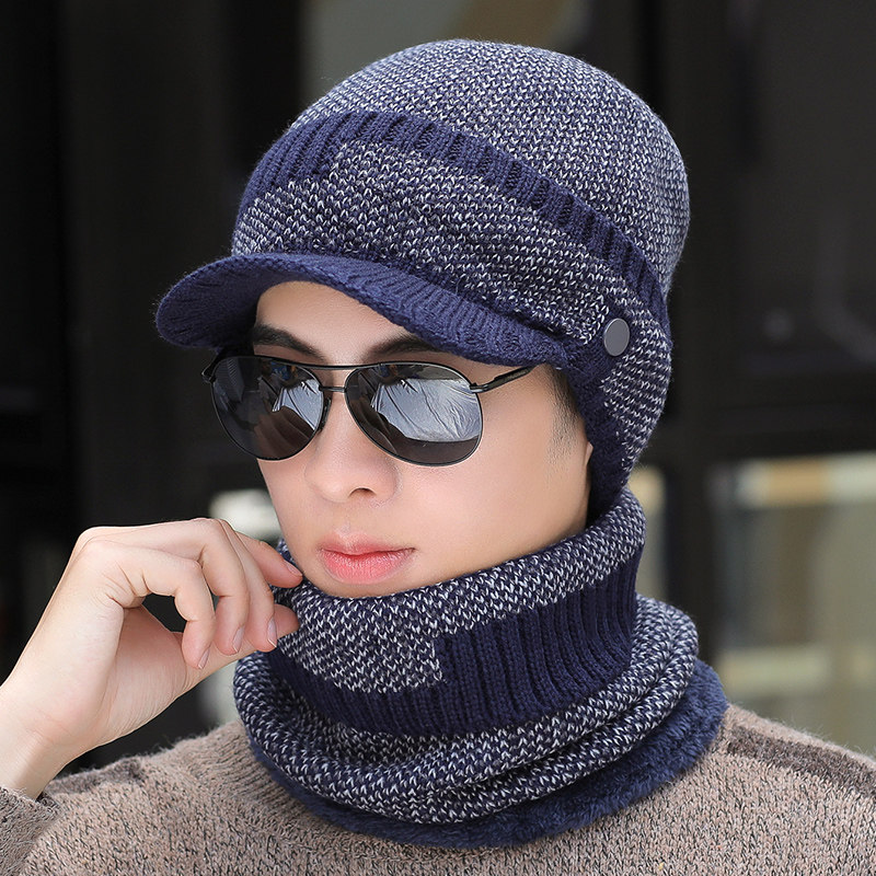 帽子男冬天韩版潮时尚毛线帽保暖针织套头帽冬季青年护耳防风棉帽