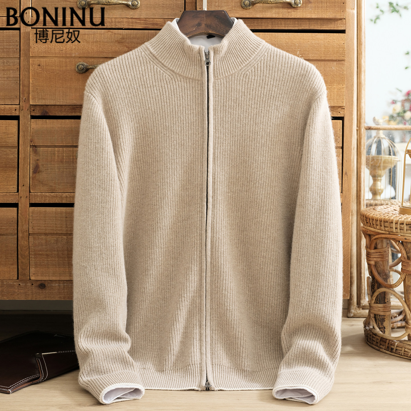 【高品质】100%山羊绒衫男开衫