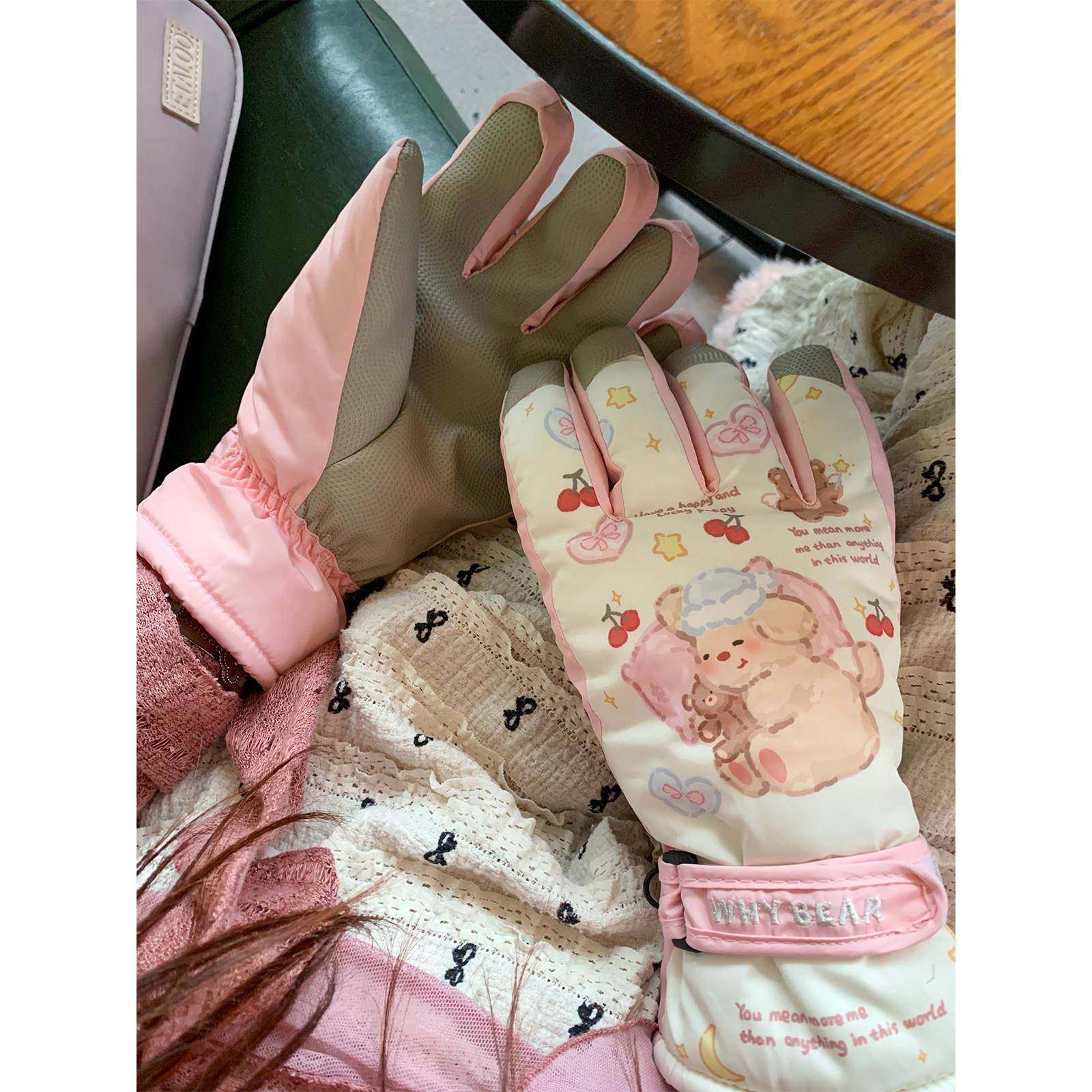 滑雪手套的妇女可爱的熊冬天新的户外自行车摩托车分指羊毛衬里加,服饰配件/皮带/帽子/围巾,手套,淘宝优惠券,粉丝福利购,淘宝优惠卷