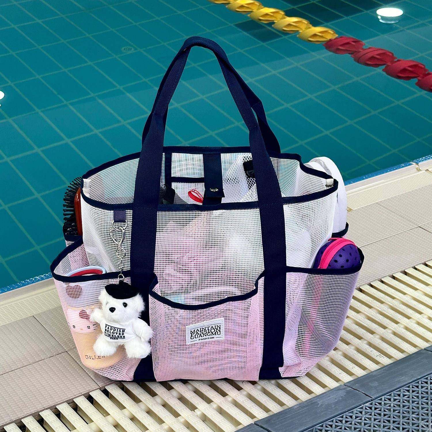 网眼游泳包手提大容量沙滩包旅游洗澡健身洗漱泳衣收纳网纱浴兜袋,运动/瑜伽/健身/球迷用品,游泳专用包,淘宝优惠券,粉丝福利购,淘宝优惠卷