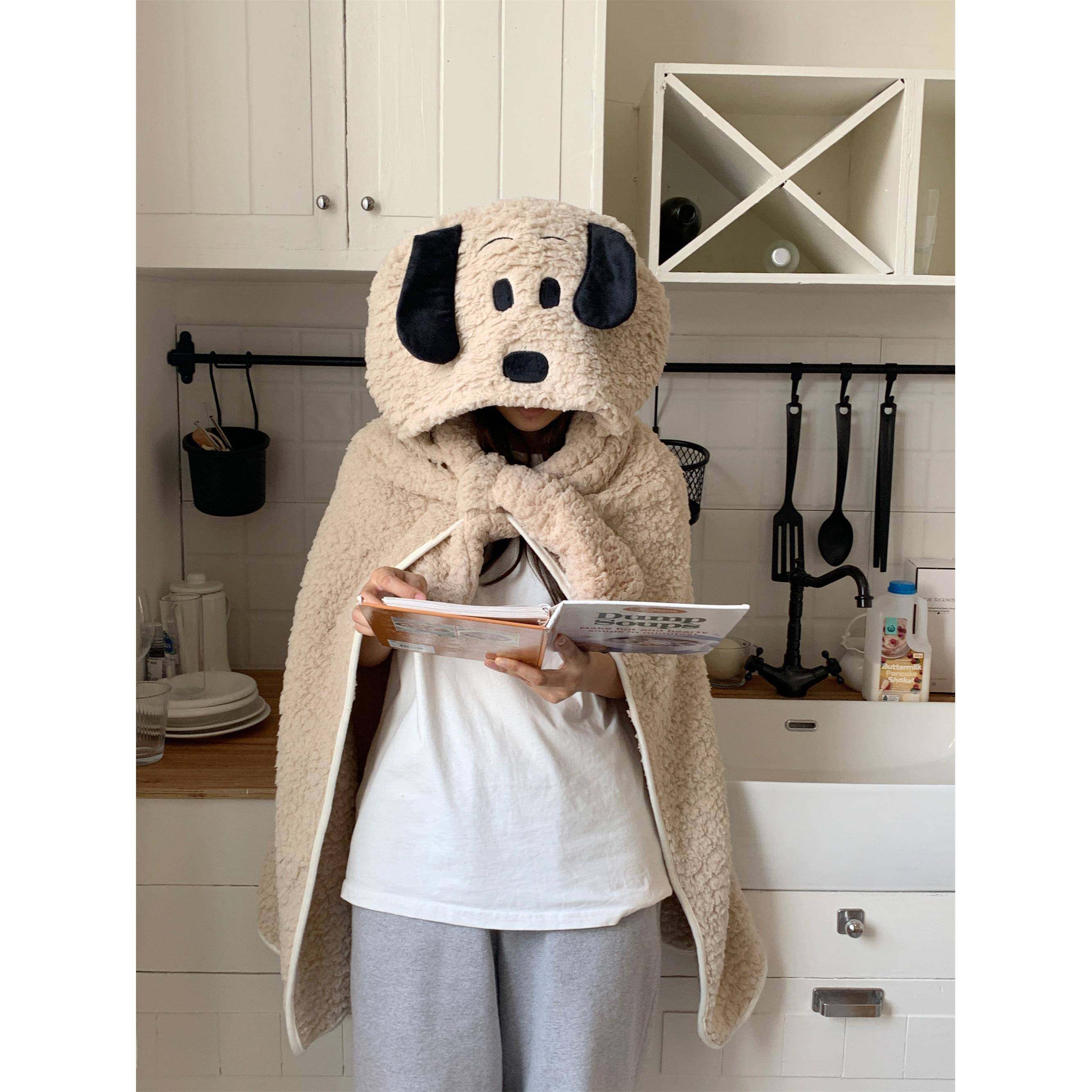 可爱小狗保暖毛毯女被子夏天加厚绒毛披肩带帽午睡沙发毯子斗篷,床上用品,休闲毯/毛毯/绒毯,淘宝优惠券,粉丝福利购,淘宝优惠卷