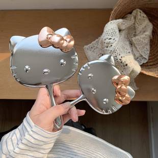 小镜子化妆镜便携手持折叠随身镜可爱卡通猫咪迷你学生补妆镜可立