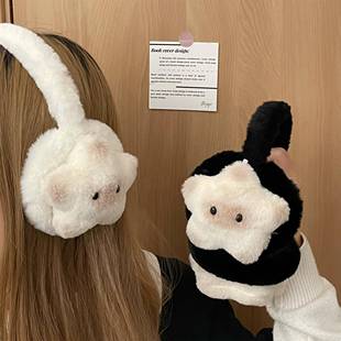 耳罩到Heattech女性冬季耳机耳朵保护毛绒耳罩可爱的五角星猫自行