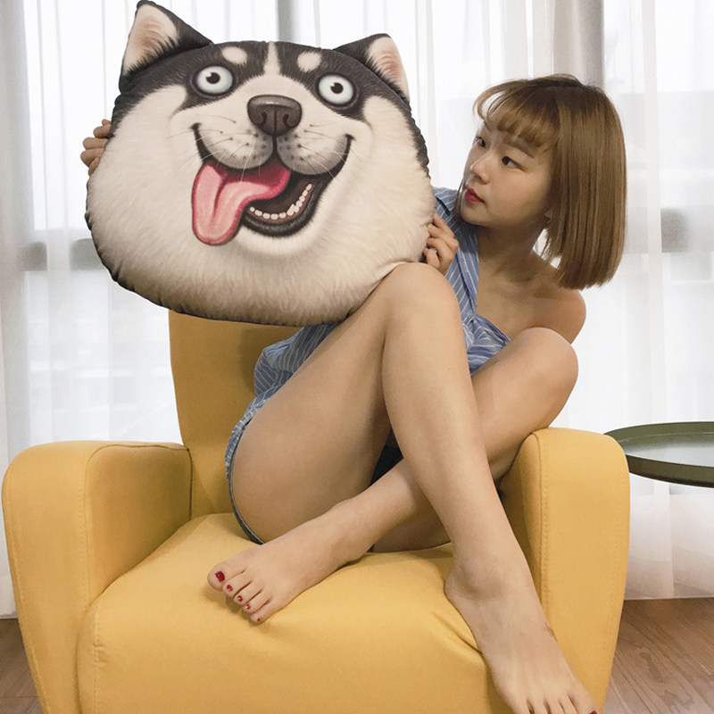 卡通二哈狗头抱枕哈士奇腰靠垫神烦狗柴犬精神污染秋田犬doge礼物