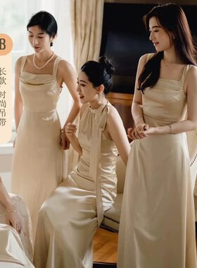 缎面伴娘晚礼服2026新款高级感