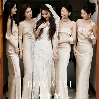 香槟色缎面伴娘礼服租赁2026夏