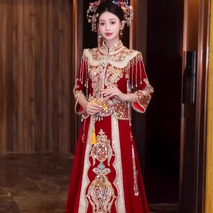 出租丝绒秀禾服婚服2026中式 出阁礼服 结婚新娘嫁衣凤冠霞帔新中式