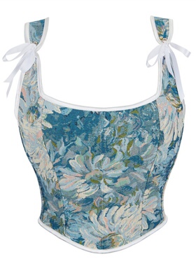 新款海蓝色双肩带女士上身抹胸托胸系带收腰背心马甲聚拢塑身上衣