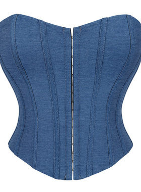 2025新款蓝色牛仔布单排扣女士抹胸托胸聚拢宫廷塑身上衣corset