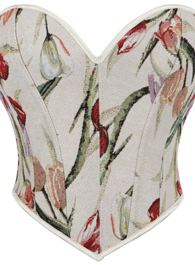 法式复古提花背心女外穿鱼骨胸衣系带V领聚拢宫廷塑身衣corset