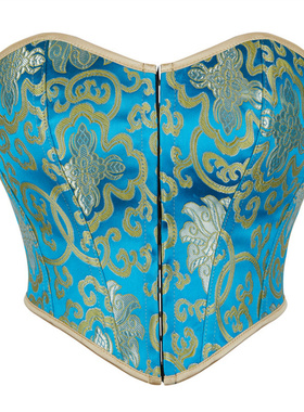 新款蓝色单排扣女士抹胸托胸聚拢宫廷塑身上衣