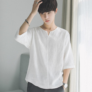 夏季新款亚麻短袖t恤