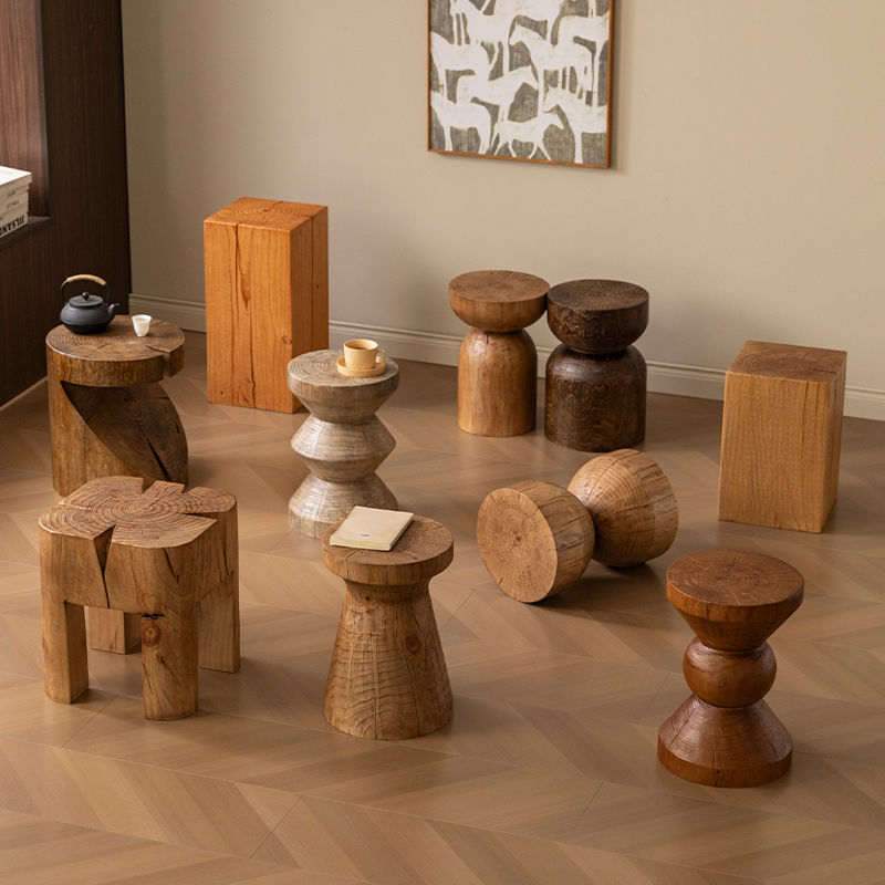 实木木墩子边几茶几做旧复古民宿