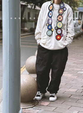 手工编织笑脸花朵围巾小众亲子笑脸围巾围脖多用途围脖领带配饰