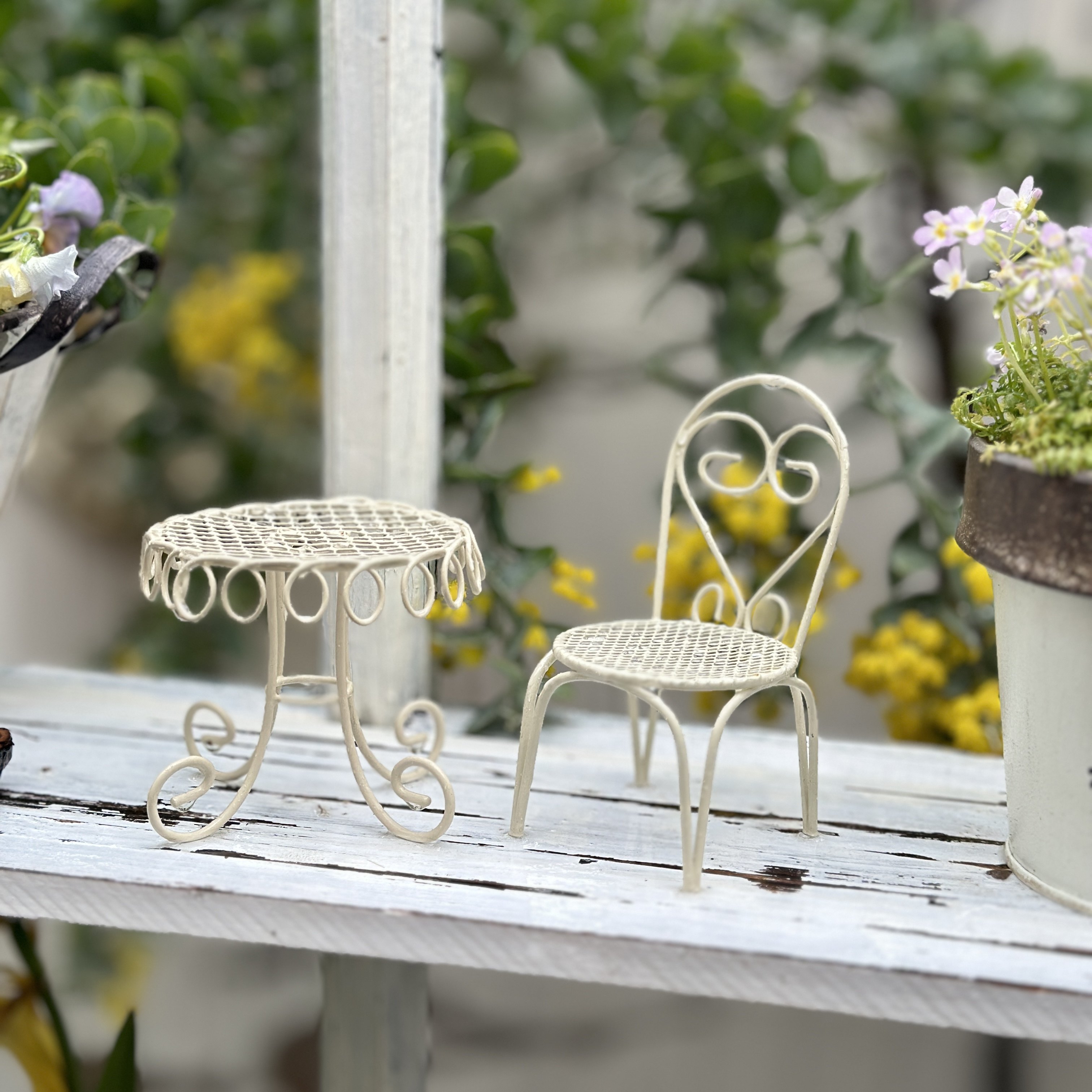 迷你铁艺桌椅摆件娃娃屋装扮杂货花园随单包邮