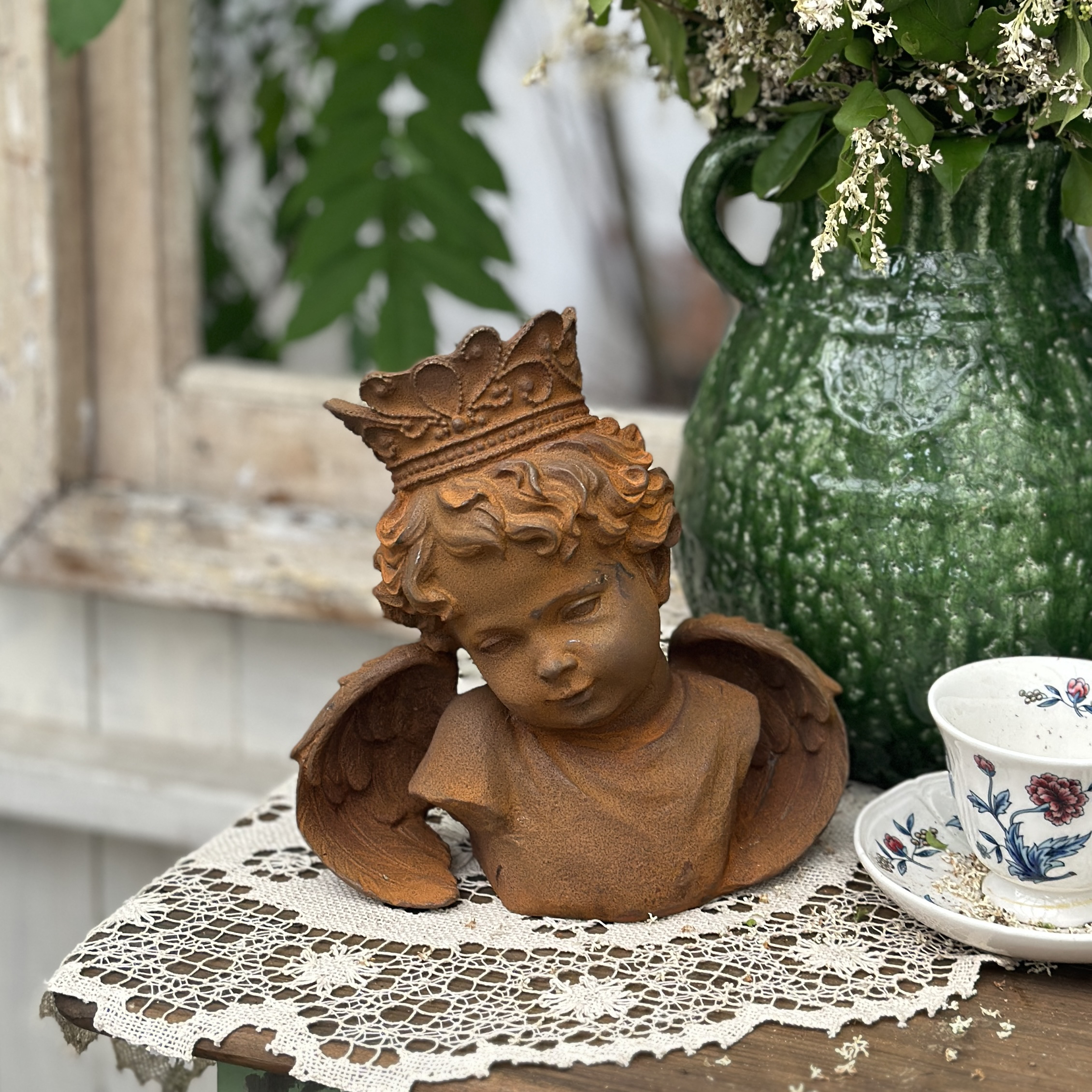 铸铁皇冠小天使摆件花园杂货装饰户外庭院复古欧式花园