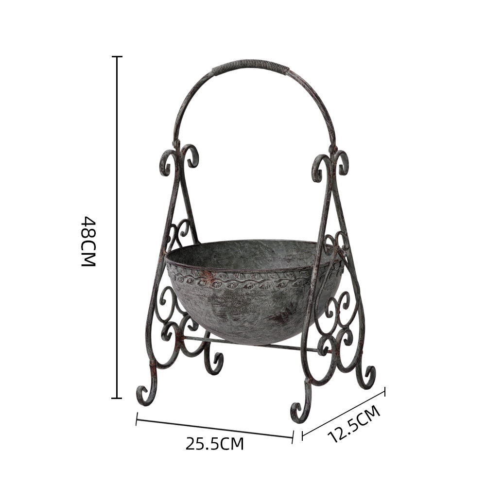 复古铁艺花边提篮花盆花园装饰杂货提篮做旧咖啡屋摆件水桶