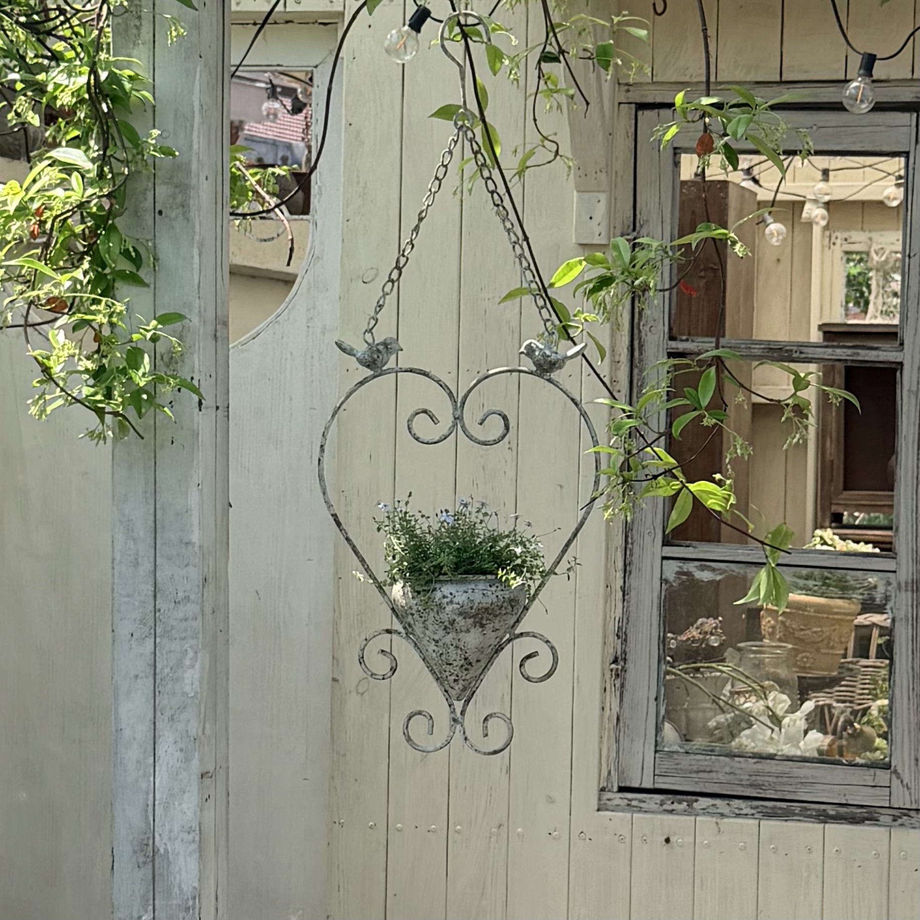 日系铁艺双鸟挂盆