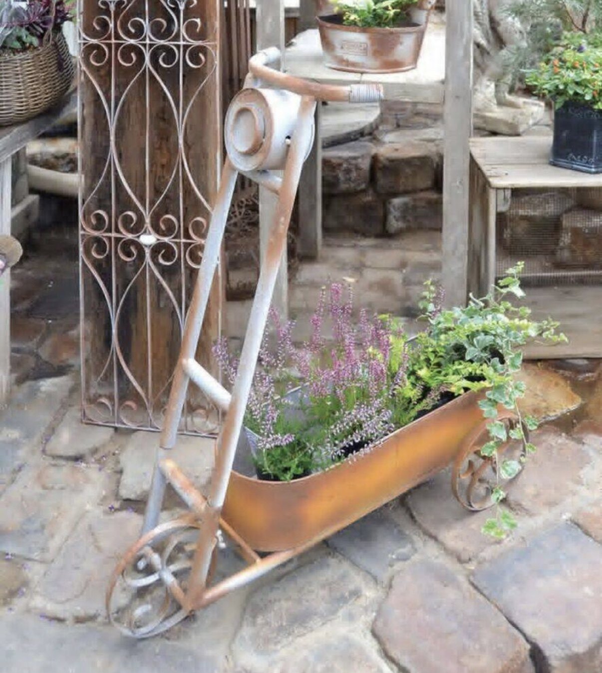 复古做旧铁艺小推车铁皮花盆花桶花器多肉植物阳台杂货日系花园
