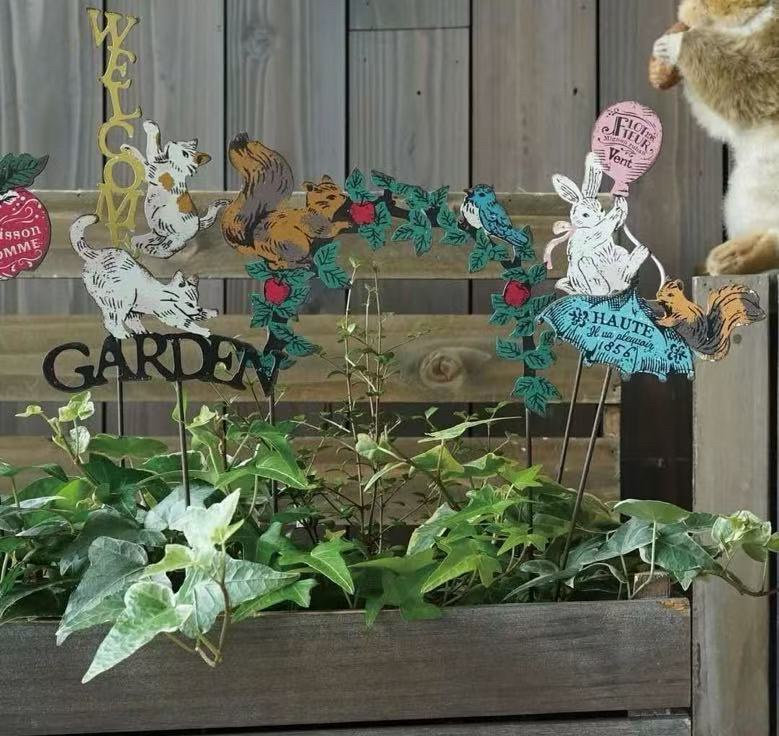 日系铁艺森林聚会花插兔子猫咪小熊花插满 30 包邮