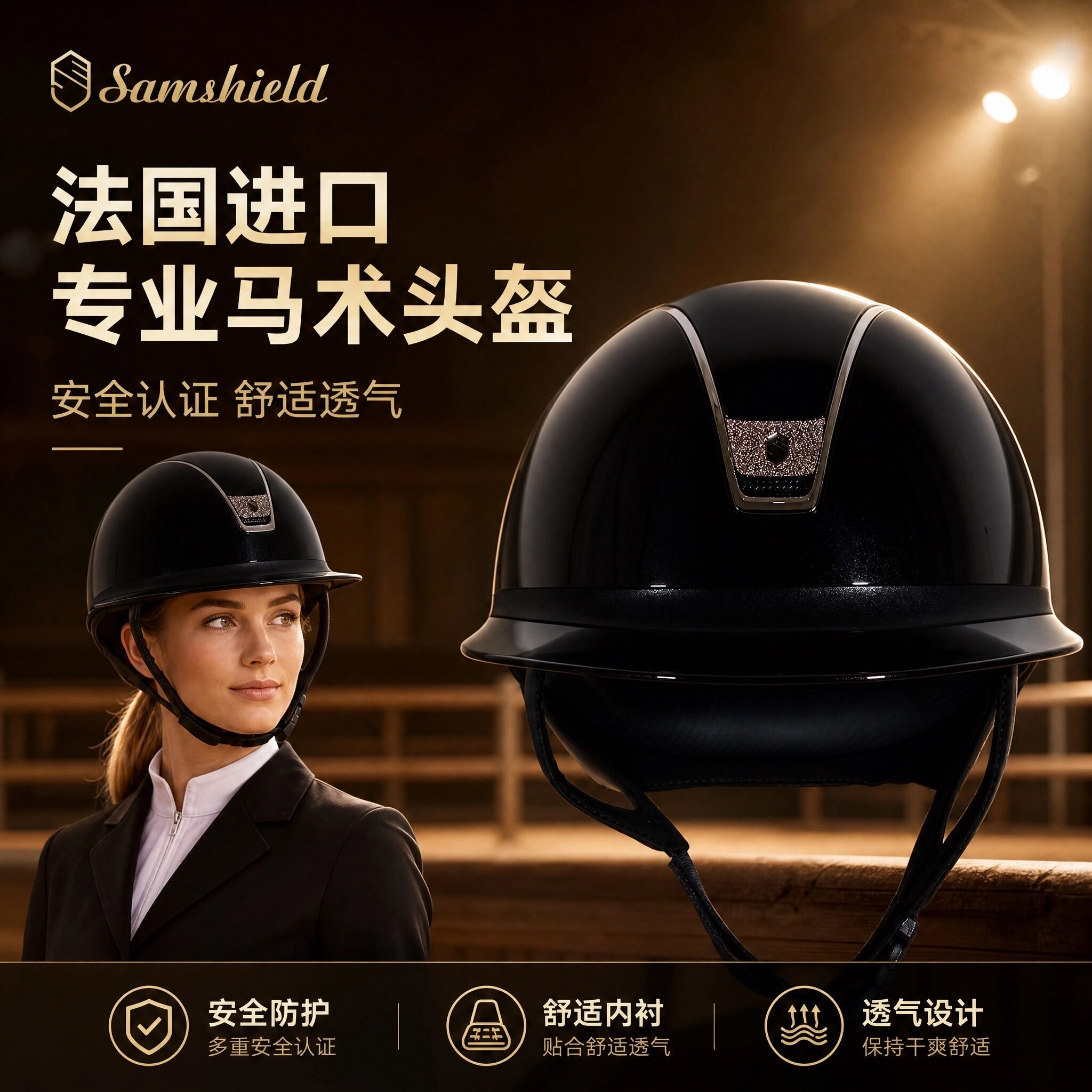 法国SAMSHIELD马术头盔骑马头盔男女安全骑马帽马术用品马术头盔